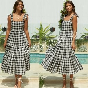 🆕⭐ Country boho Black White buffalo checkered maxi dress